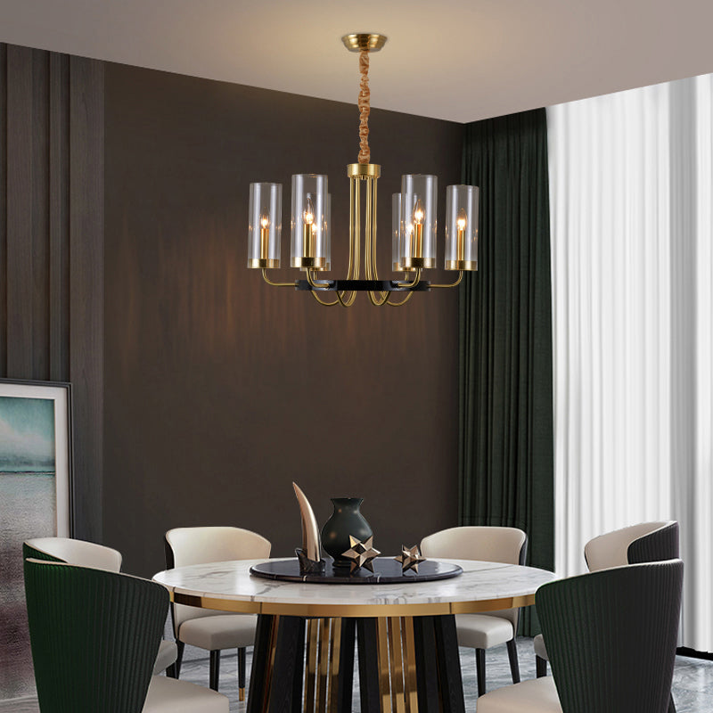 Clear Glass Flute Chandelier Lamp Postmodern Gold Finish Ceiling Light for Dining Room Clearhalo 'Ceiling Lights' 'Chandeliers' 'Modern Chandeliers' 'Modern' Lighting' 2357256