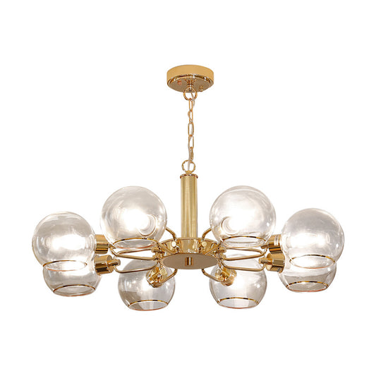 Clear Glass Dome Pendant Lighting Post-Modern Gold Finish Chandelier for Living Room Clearhalo 'Ceiling Lights' 'Chandeliers' 'Modern Chandeliers' 'Modern' Lighting' 2357265
