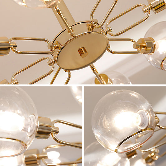 Clear Glass Dome Pendant Lighting Post-Modern Gold Finish Chandelier for Living Room Clearhalo 'Ceiling Lights' 'Chandeliers' 'Modern Chandeliers' 'Modern' Lighting' 2357266
