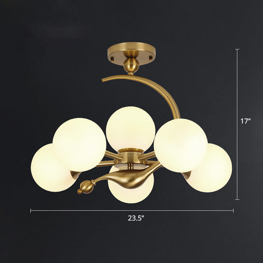 Brass Finish Ball Suspension Lamp Postmodernism Glass Chandelier Light for Living Room 6 Cream Clearhalo 'Ceiling Lights' 'Chandeliers' 'Modern Chandeliers' 'Modern' Lighting' 2357273