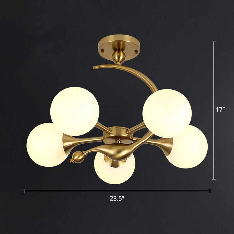 Brass Finish Ball Suspension Lamp Postmodernism Glass Chandelier Light for Living Room 5 Cream Clearhalo 'Ceiling Lights' 'Chandeliers' 'Modern Chandeliers' 'Modern' Lighting' 2357275