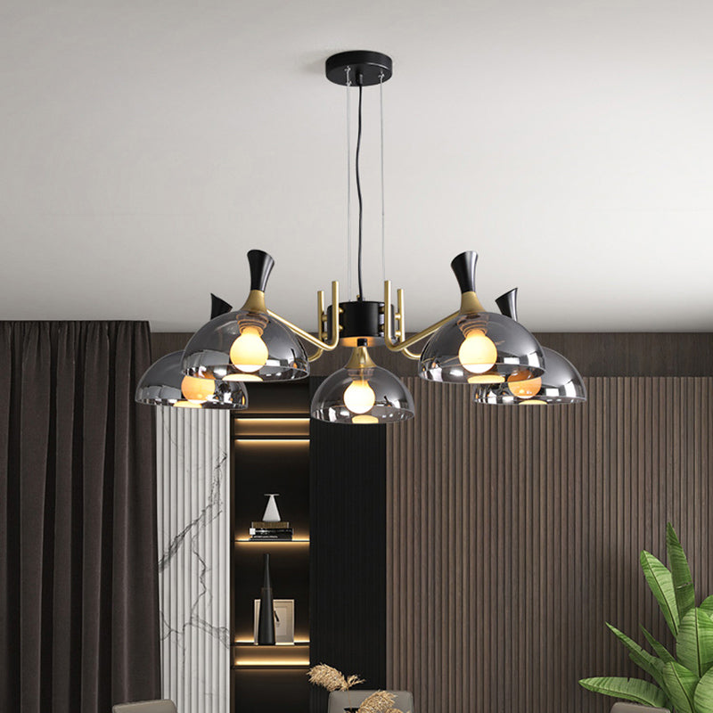 Bowl Shaped Restaurant Hanging Lighting Glass Postmodern Chandelier with Grip in Black-Brass Clearhalo 'Ceiling Lights' 'Chandeliers' 'Modern Chandeliers' 'Modern' Lighting' 2357285
