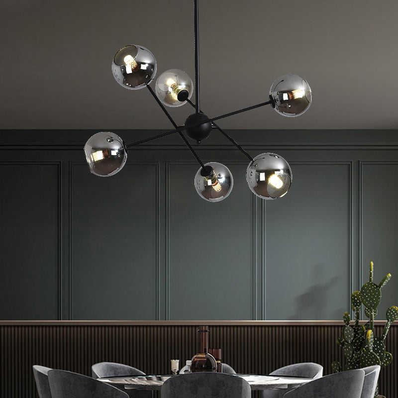 Minimalistic Ball Hanging Ceiling Light Glass Dining Room Chandelier Light Fixture 6 Black Smoke Grey Clearhalo 'Ceiling Lights' 'Chandeliers' 'Modern Chandeliers' 'Modern' Lighting' 2357296