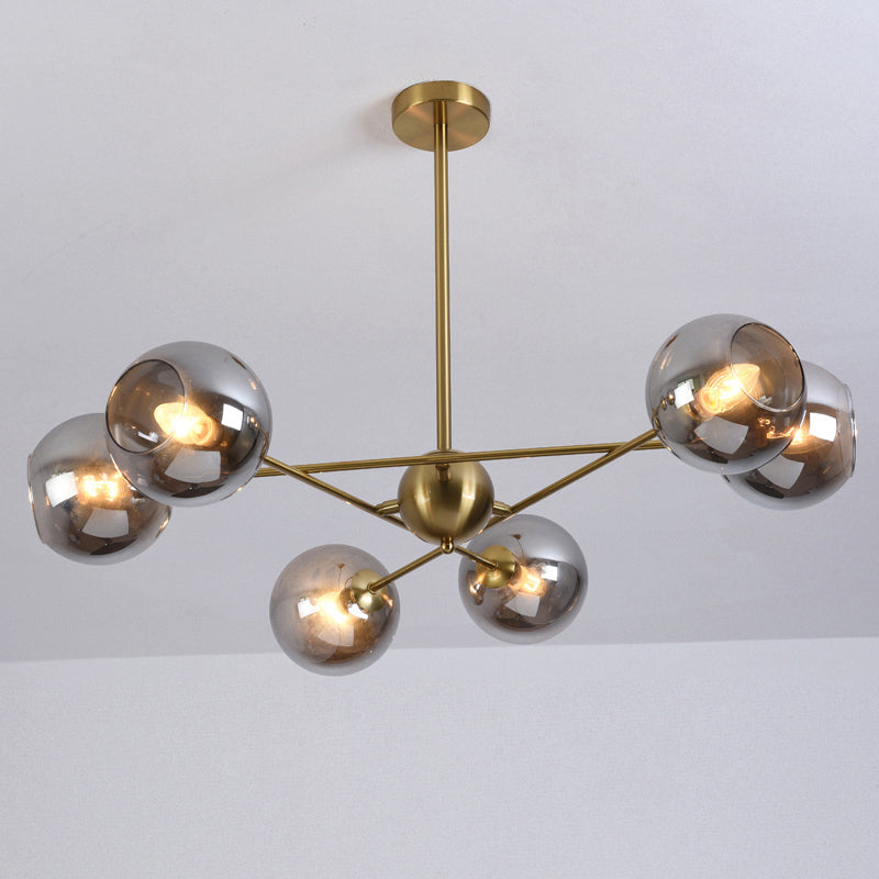 Minimalistic Ball Hanging Ceiling Light Glass Dining Room Chandelier Light Fixture 6 Gold Smoke Grey Clearhalo 'Ceiling Lights' 'Chandeliers' 'Modern Chandeliers' 'Modern' Lighting' 2357297