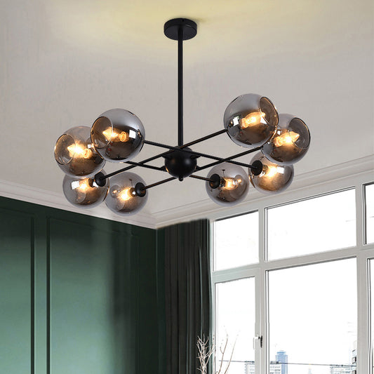 Minimalistic Ball Hanging Ceiling Light Glass Dining Room Chandelier Light Fixture 8 Black Smoke Grey Clearhalo 'Ceiling Lights' 'Chandeliers' 'Modern Chandeliers' 'Modern' Lighting' 2357298