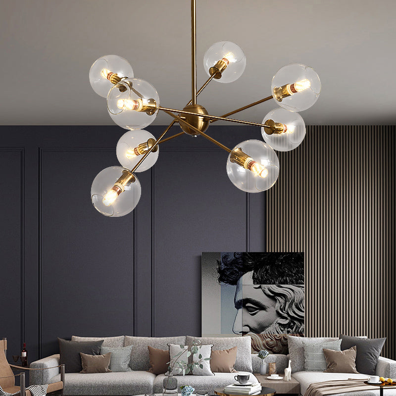 Minimalistic Ball Hanging Ceiling Light Glass Dining Room Chandelier Light Fixture 8 Gold Clear Clearhalo 'Ceiling Lights' 'Chandeliers' 'Modern Chandeliers' 'Modern' Lighting' 2357299