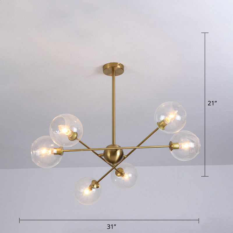 Minimalistic Ball Hanging Ceiling Light Glass Dining Room Chandelier Light Fixture 6 Gold Clear Clearhalo 'Ceiling Lights' 'Chandeliers' 'Modern Chandeliers' 'Modern' Lighting' 2357300