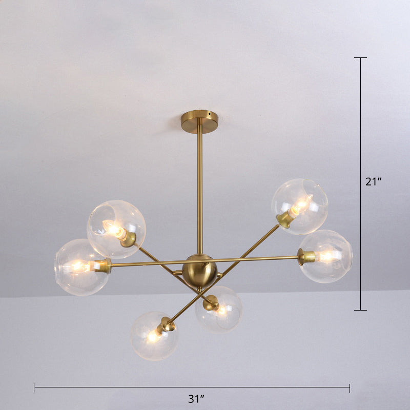 Minimalistic Ball Hanging Ceiling Light Glass Dining Room Chandelier Light Fixture 6 Gold Clear Clearhalo 'Ceiling Lights' 'Chandeliers' 'Modern Chandeliers' 'Modern' Lighting' 2357300
