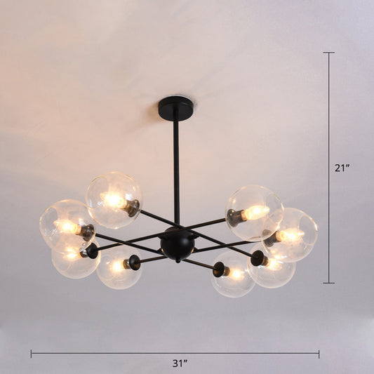 Minimalistic Ball Hanging Ceiling Light Glass Dining Room Chandelier Light Fixture 8 Black Clear Clearhalo 'Ceiling Lights' 'Chandeliers' 'Modern Chandeliers' 'Modern' Lighting' 2357302
