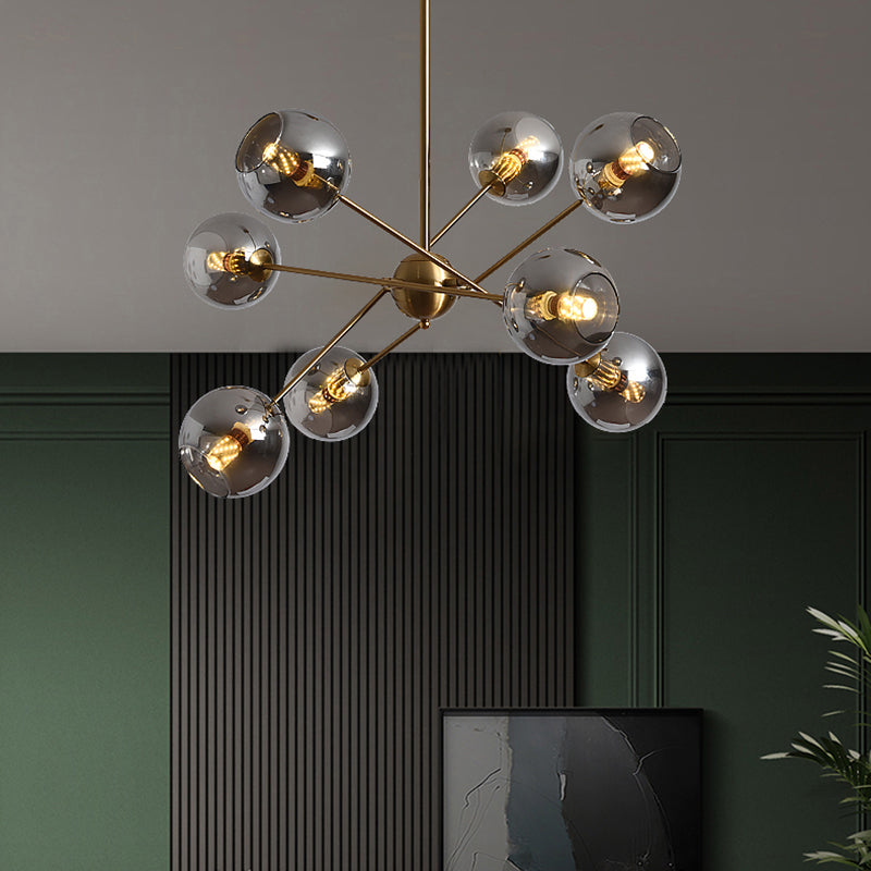 Minimalistic Ball Hanging Ceiling Light Glass Dining Room Chandelier Light Fixture 8 Gold Smoke Grey Clearhalo 'Ceiling Lights' 'Chandeliers' 'Modern Chandeliers' 'Modern' Lighting' 2357303