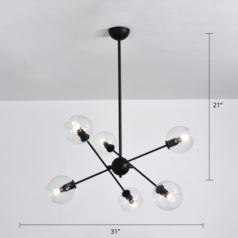 Minimalistic Ball Hanging Ceiling Light Glass Dining Room Chandelier Light Fixture 6 Black Clear Clearhalo 'Ceiling Lights' 'Chandeliers' 'Modern Chandeliers' 'Modern' Lighting' 2357304