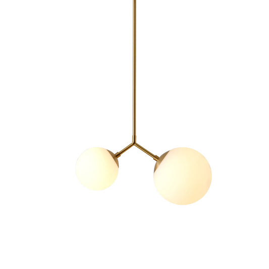 Minimalistic Modo Chandelier Light White Glass 2-Bulb Bedside Pendant Light in Gold Clearhalo 'Ceiling Lights' 'Chandeliers' 'Modern Chandeliers' 'Modern' Lighting' 2357324