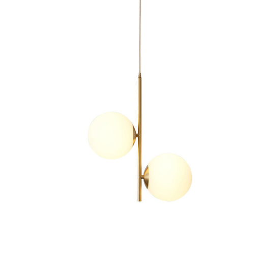Opaque Glass Spherical Chandelier Minimalism 2-Head Gold Suspension Light for Dining Room Clearhalo 'Ceiling Lights' 'Chandeliers' 'Modern Chandeliers' 'Modern' Lighting' 2357328