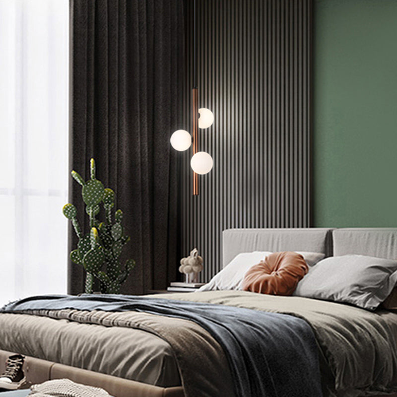 Opal Glass Orbs Pendant Lighting Minimalistic Hanging Chandelier for Living Room 3 Coffee Clearhalo 'Ceiling Lights' 'Chandeliers' 'Modern Chandeliers' 'Modern' Lighting' 2357332