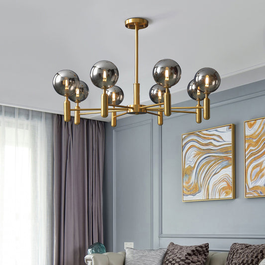 Living Room Ceiling Pendant Light Postmodern Brass Chandelier with Ball Glass Shade Clearhalo 'Ceiling Lights' 'Chandeliers' 'Modern Chandeliers' 'Modern' Lighting' 2357358
