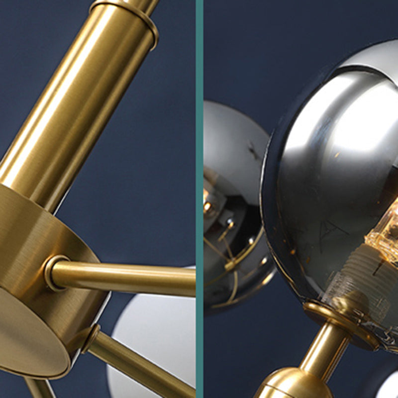 Living Room Ceiling Pendant Light Postmodern Brass Chandelier with Ball Glass Shade Clearhalo 'Ceiling Lights' 'Chandeliers' 'Modern Chandeliers' 'Modern' Lighting' 2357360