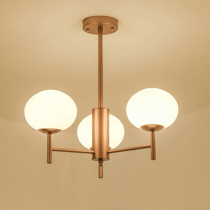 Oval Living Room Suspension Light Fixture Cream Glass Postmodern Ceiling Chandelier 3 Gold Clearhalo 'Ceiling Lights' 'Chandeliers' 'Modern Chandeliers' 'Modern' Lighting' 2357367