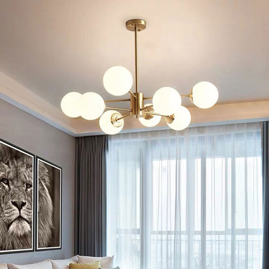 Postmodern Style Chandelier Radial Hanging Ceiling Light with Ball Glass Shade for Dining Room 8 Cream Clearhalo 'Ceiling Lights' 'Chandeliers' 'Modern Chandeliers' 'Modern' Lighting' 2357383