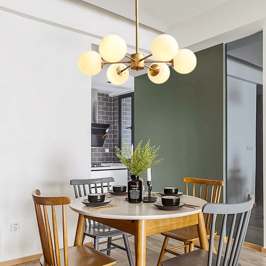Postmodern Style Chandelier Radial Hanging Ceiling Light with Ball Glass Shade for Dining Room Clearhalo 'Ceiling Lights' 'Chandeliers' 'Modern Chandeliers' 'Modern' Lighting' 2357384