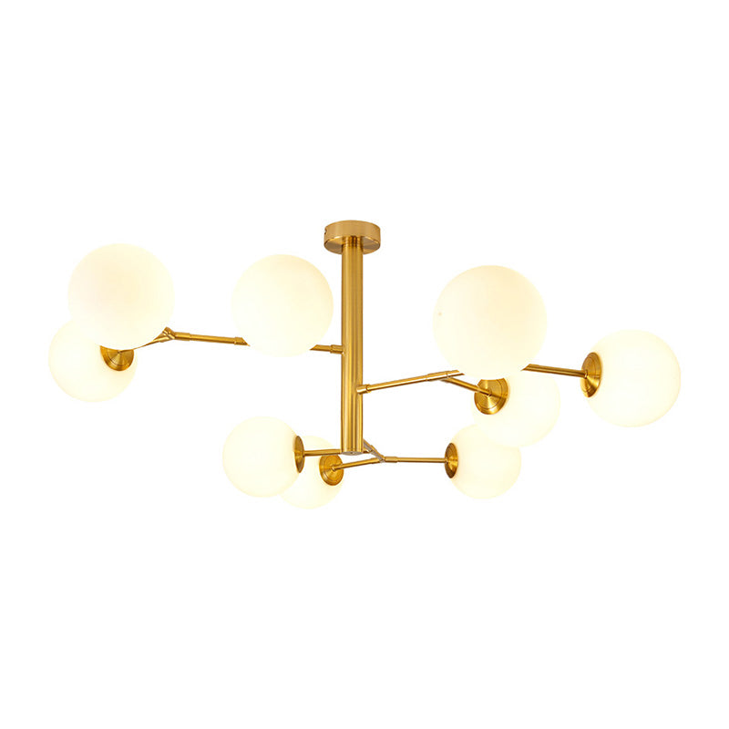Hand-Blown Milk Glass Ball Chandelier Simplicity Suspension Lighting for Living Room Clearhalo 'Ceiling Lights' 'Chandeliers' 'Modern Chandeliers' 'Modern' Lighting' 2357393