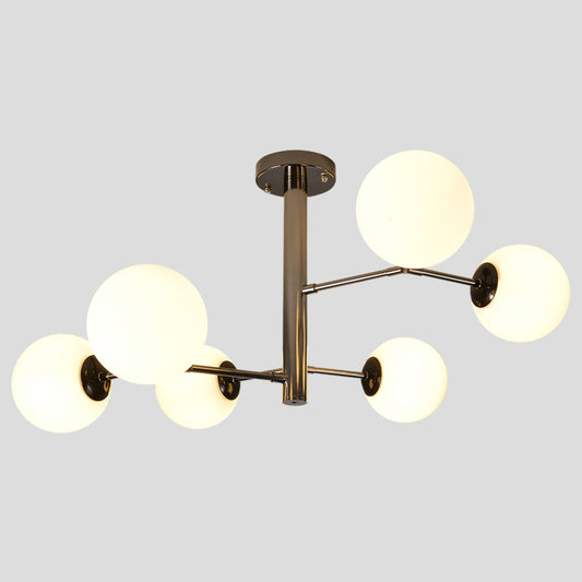 Hand-Blown Milk Glass Ball Chandelier Simplicity Suspension Lighting for Living Room 6 Black Clearhalo 'Ceiling Lights' 'Chandeliers' 'Modern Chandeliers' 'Modern' Lighting' 2357394