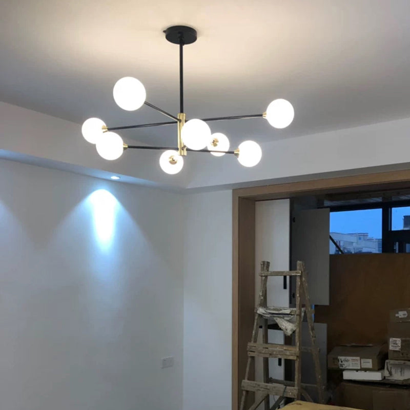 Bedroom Chandelier Light Nordic Style Suspension Pendant with Ball White Glass Shade Clearhalo 'Ceiling Lights' 'Chandeliers' 'Modern Chandeliers' 'Modern' Lighting' 2357395