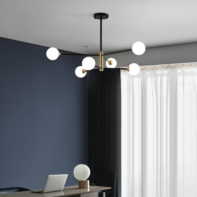 Bedroom Chandelier Light Nordic Style Suspension Pendant with Ball White Glass Shade 6 Black Milk White Clearhalo 'Ceiling Lights' 'Chandeliers' 'Modern Chandeliers' 'Modern' Lighting' 2357396