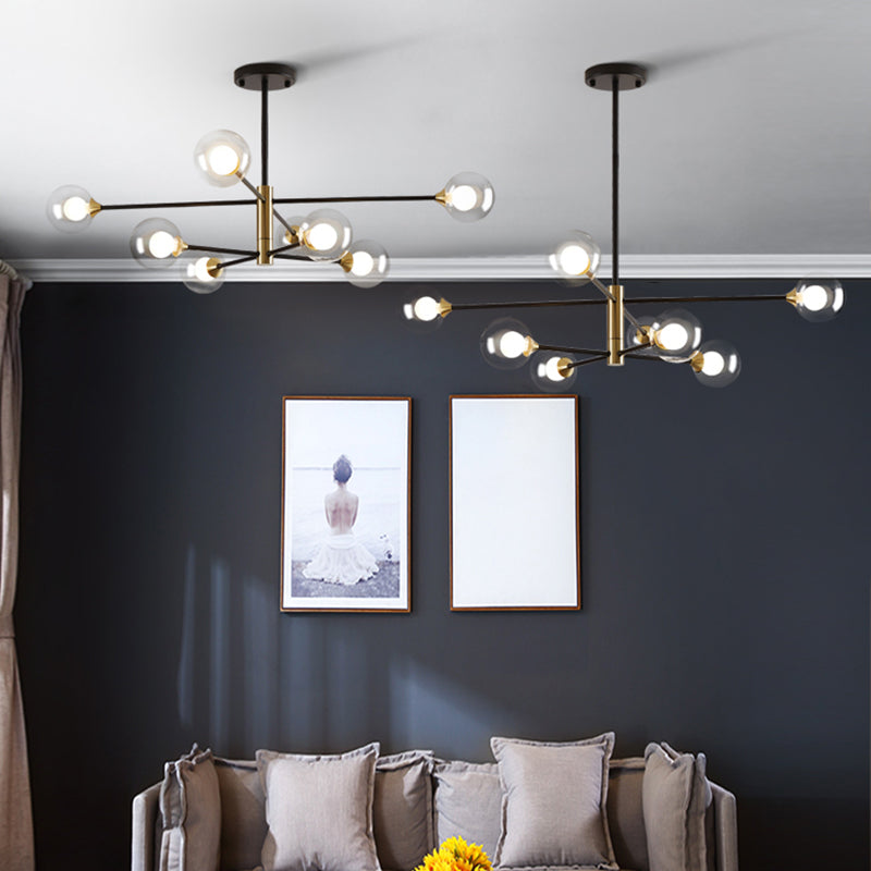 Bedroom Chandelier Light Nordic Style Suspension Pendant with Ball White Glass Shade 8 Black Clear Clearhalo 'Ceiling Lights' 'Chandeliers' 'Modern Chandeliers' 'Modern' Lighting' 2357397