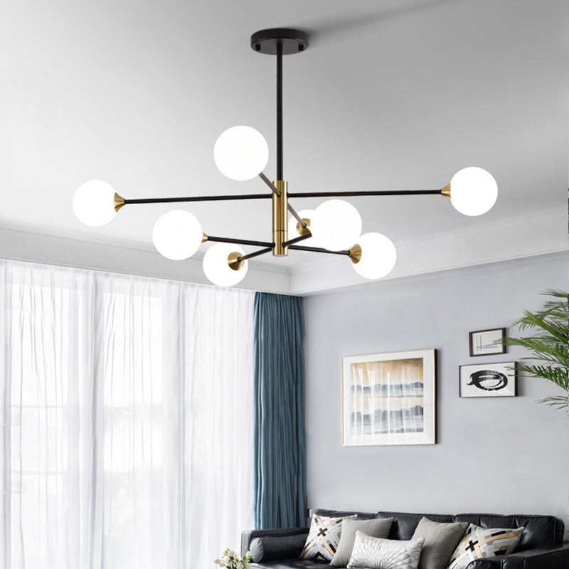 Bedroom Chandelier Light Nordic Style Suspension Pendant with Ball White Glass Shade Clearhalo 'Ceiling Lights' 'Chandeliers' 'Modern Chandeliers' 'Modern' Lighting' 2357398