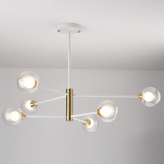 Bedroom Chandelier Light Nordic Style Suspension Pendant with Ball White Glass Shade 6 White Clear Clearhalo 'Ceiling Lights' 'Chandeliers' 'Modern Chandeliers' 'Modern' Lighting' 2357399