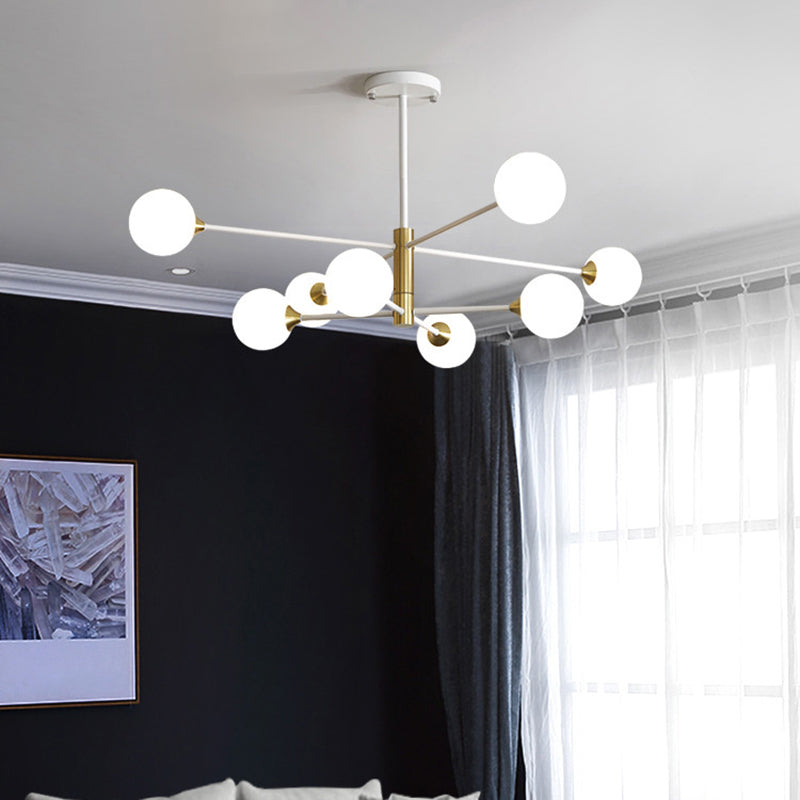 Bedroom Chandelier Light Nordic Style Suspension Pendant with Ball White Glass Shade Clearhalo 'Ceiling Lights' 'Chandeliers' 'Modern Chandeliers' 'Modern' Lighting' 2357400