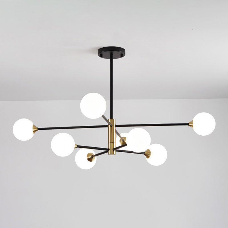 Bedroom Chandelier Light Nordic Style Suspension Pendant with Ball White Glass Shade 8 Black Milk White Clearhalo 'Ceiling Lights' 'Chandeliers' 'Modern Chandeliers' 'Modern' Lighting' 2357401