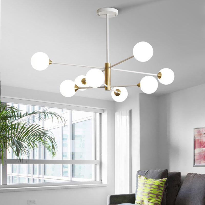 Bedroom Chandelier Light Nordic Style Suspension Pendant with Ball White Glass Shade Clearhalo 'Ceiling Lights' 'Chandeliers' 'Modern Chandeliers' 'Modern' Lighting' 2357402