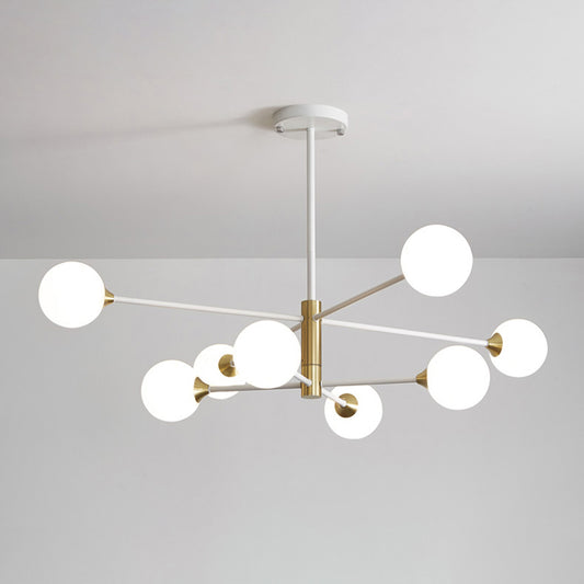 Bedroom Chandelier Light Nordic Style Suspension Pendant with Ball White Glass Shade 8 White Milk White Clearhalo 'Ceiling Lights' 'Chandeliers' 'Modern Chandeliers' 'Modern' Lighting' 2357403