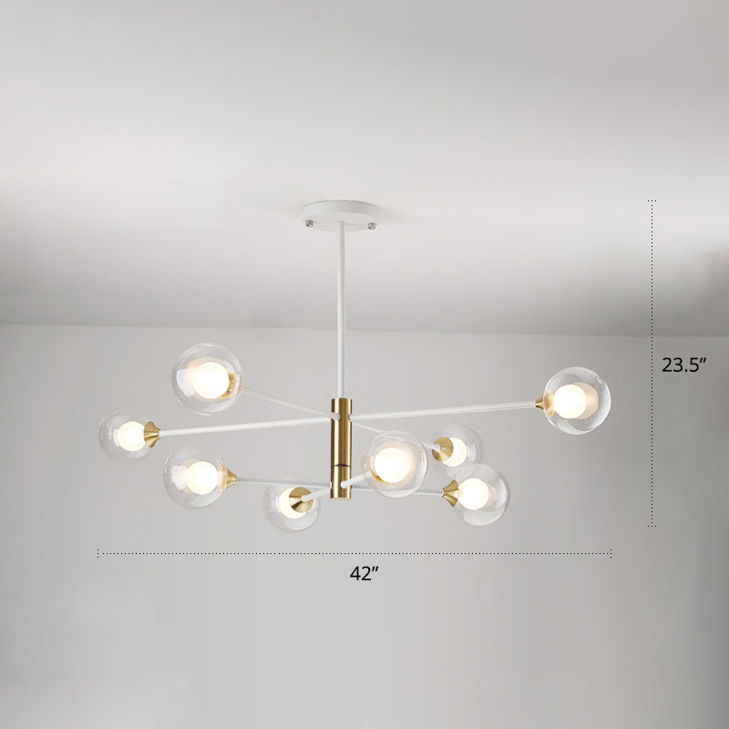 Bedroom Chandelier Light Nordic Style Suspension Pendant with Ball White Glass Shade Clearhalo 'Ceiling Lights' 'Chandeliers' 'Modern Chandeliers' 'Modern' Lighting' 2357404
