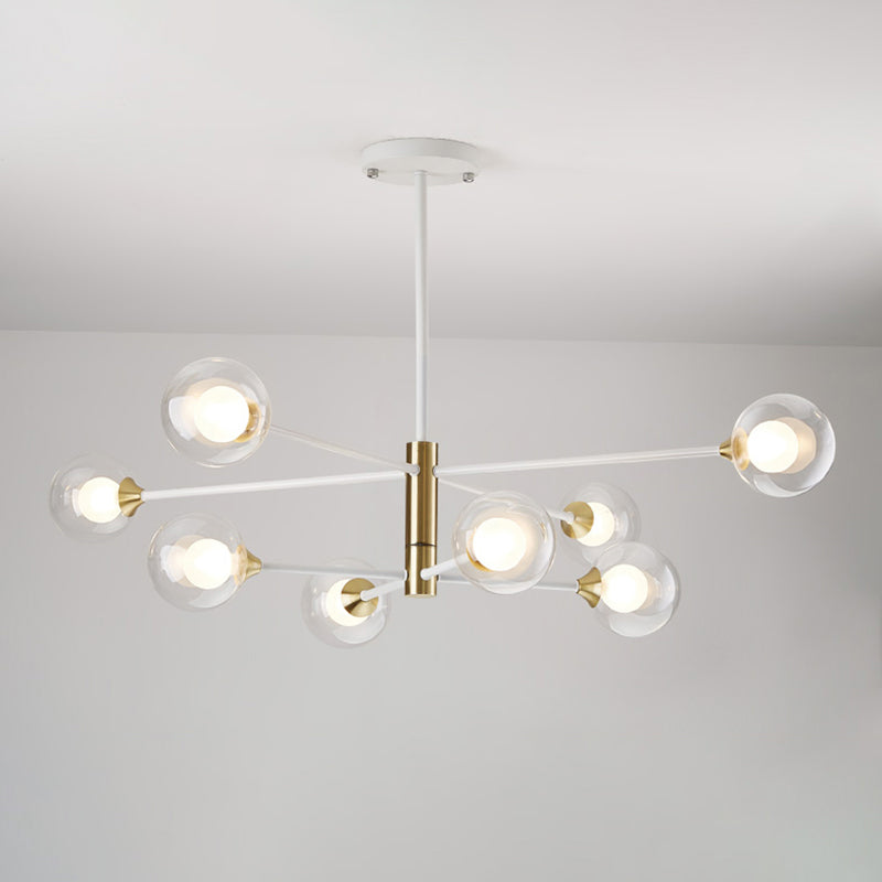 Bedroom Chandelier Light Nordic Style Suspension Pendant with Ball White Glass Shade 8 White Clear Clearhalo 'Ceiling Lights' 'Chandeliers' 'Modern Chandeliers' 'Modern' Lighting' 2357405