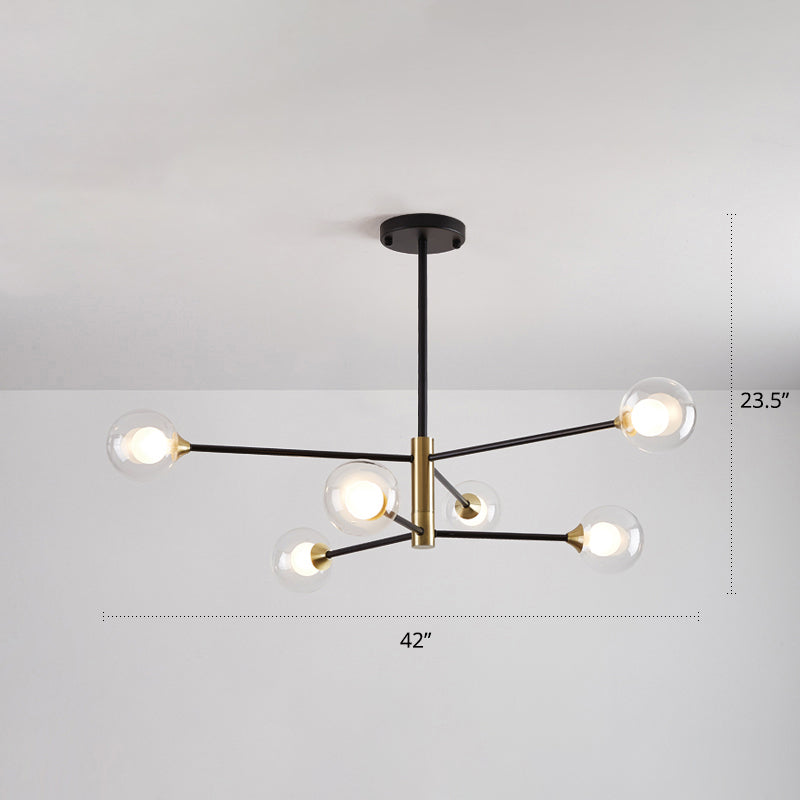 Bedroom Chandelier Light Nordic Style Suspension Pendant with Ball White Glass Shade 6 Black Clear Clearhalo 'Ceiling Lights' 'Chandeliers' 'Modern Chandeliers' 'Modern' Lighting' 2357406
