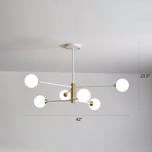Bedroom Chandelier Light Nordic Style Suspension Pendant with Ball White Glass Shade 6 White Milk White Clearhalo 'Ceiling Lights' 'Chandeliers' 'Modern Chandeliers' 'Modern' Lighting' 2357407