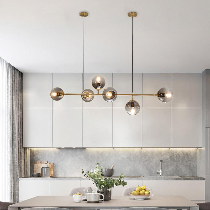 Minimalism 6 Bulbs Island Lamp Brass Ball Suspension Light with Glass Shade for Restaurant Clearhalo 'Ceiling Lights' 'Island Lights' Lighting' 2357427