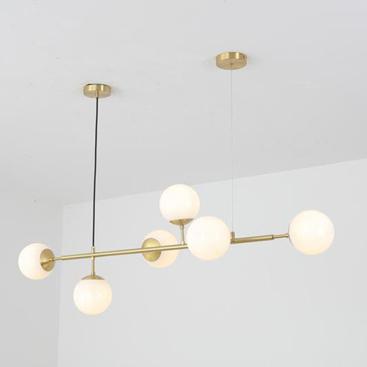 Minimalism 6 Bulbs Island Lamp Brass Ball Suspension Light with Glass Shade for Restaurant Clearhalo 'Ceiling Lights' 'Island Lights' Lighting' 2357428