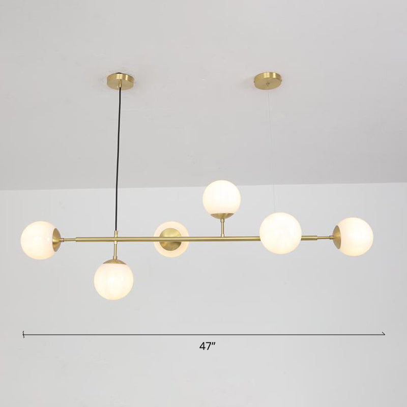 Minimalism 6 Bulbs Island Lamp Brass Ball Suspension Light with Glass Shade for Restaurant Clearhalo 'Ceiling Lights' 'Island Lights' Lighting' 2357429