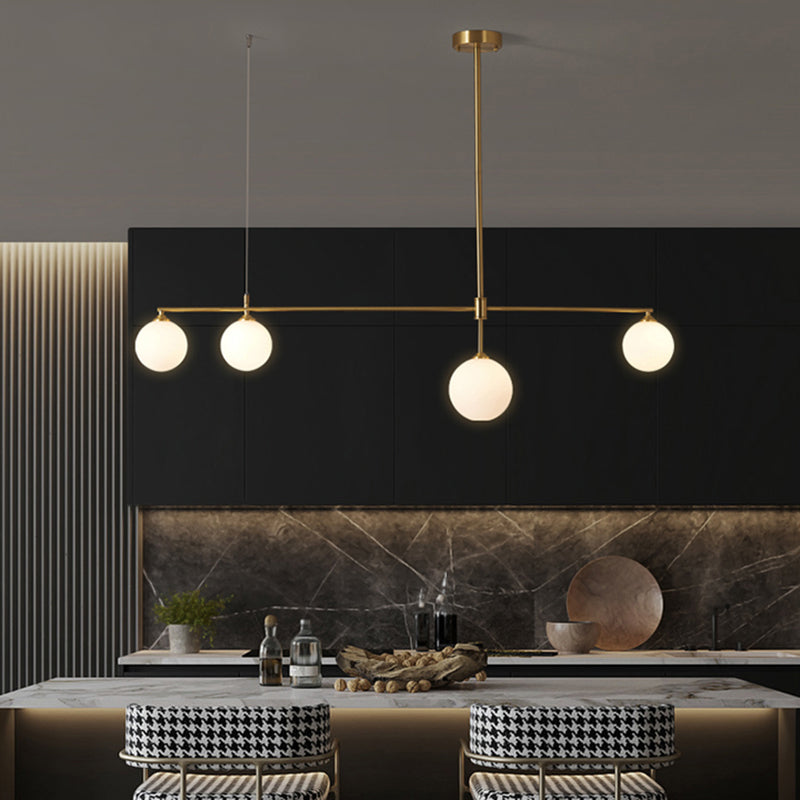 Simplicity Ball Pendant Lighting Opaline Glass Dining Room Island Light Fixture in Gold 4 Gold Clearhalo 'Ceiling Lights' 'Island Lights' Lighting' 2357430