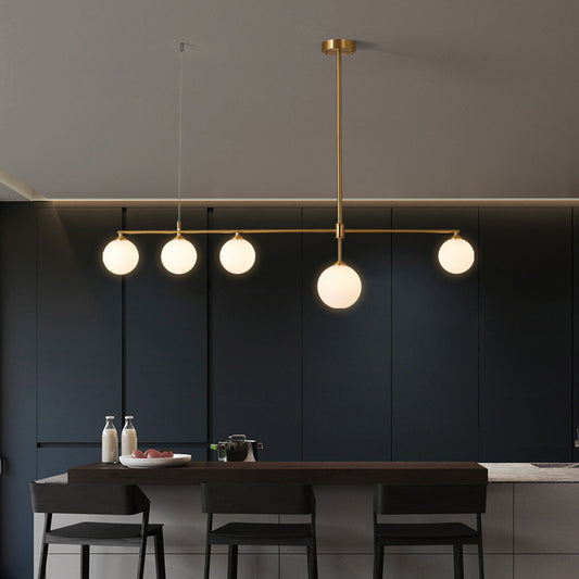 Simplicity Ball Pendant Lighting Opaline Glass Dining Room Island Light Fixture in Gold 5 Gold Clearhalo 'Ceiling Lights' 'Island Lights' Lighting' 2357431