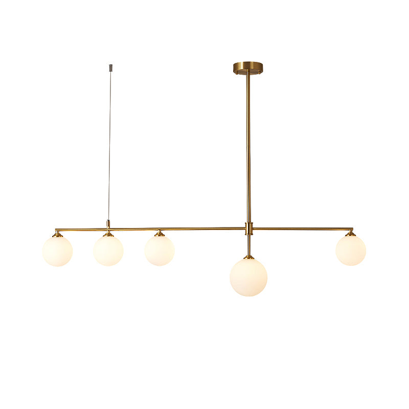 Simplicity Ball Pendant Lighting Opaline Glass Dining Room Island Light Fixture in Gold Clearhalo 'Ceiling Lights' 'Island Lights' Lighting' 2357432