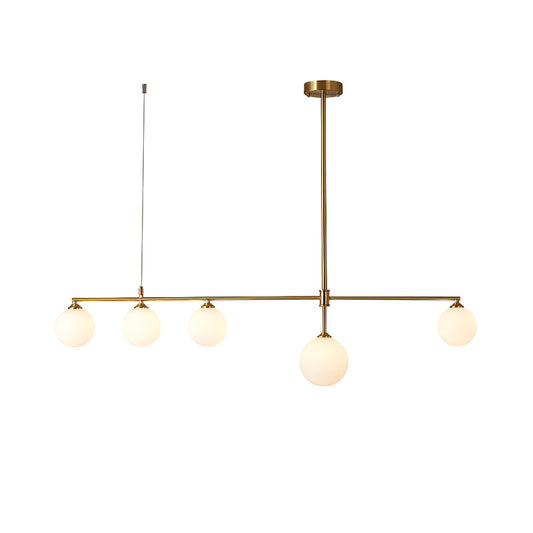 Simplicity Ball Pendant Lighting Opaline Glass Dining Room Island Light Fixture in Gold Clearhalo 'Ceiling Lights' 'Island Lights' Lighting' 2357432