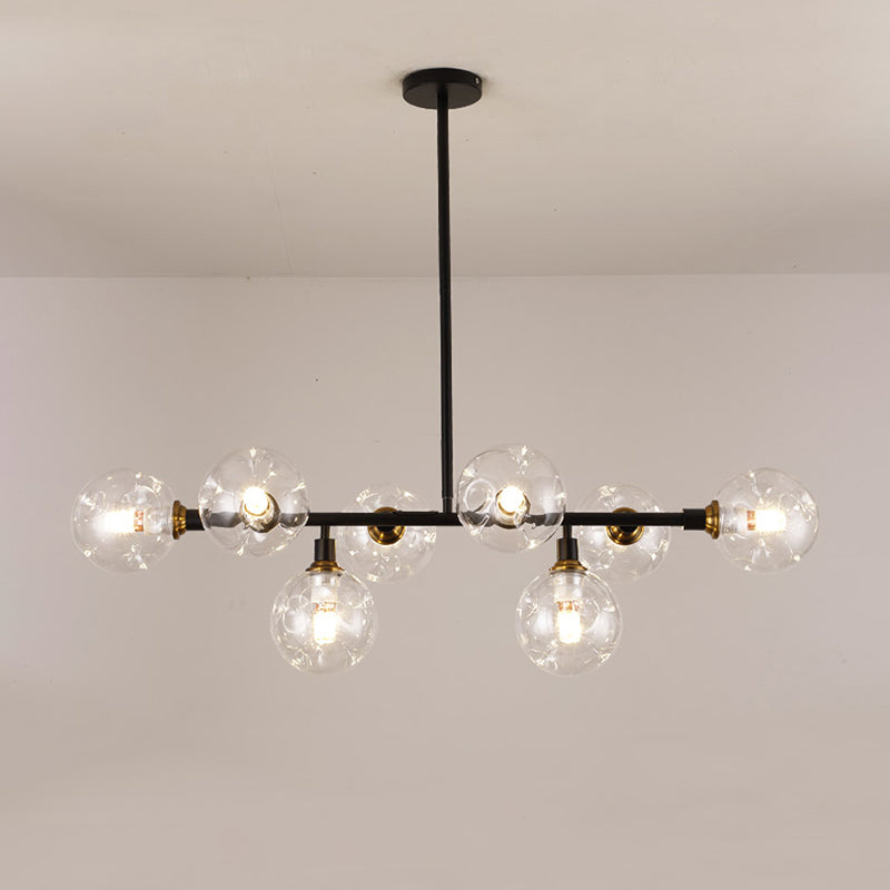 Modern Dimpled Ball Suspension Lighting Mouth-Blown Glass Dining Room Island Light in Black 8 Clear Clearhalo 'Ceiling Lights' 'Island Lights' Lighting' 2357436