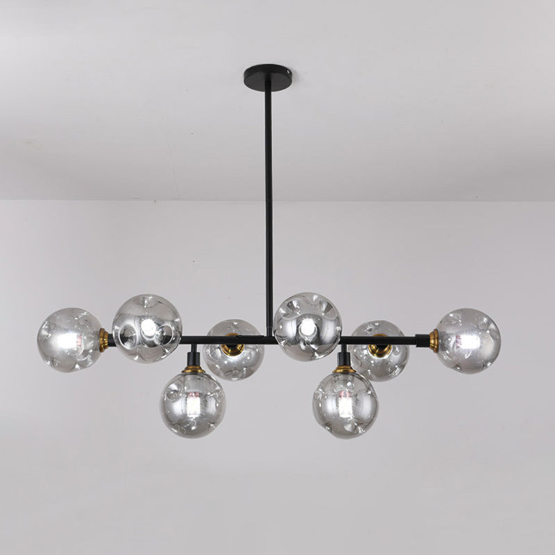 Modern Dimpled Ball Suspension Lighting Mouth-Blown Glass Dining Room Island Light in Black 8 Smoke Gray Clearhalo 'Ceiling Lights' 'Island Lights' Lighting' 2357437