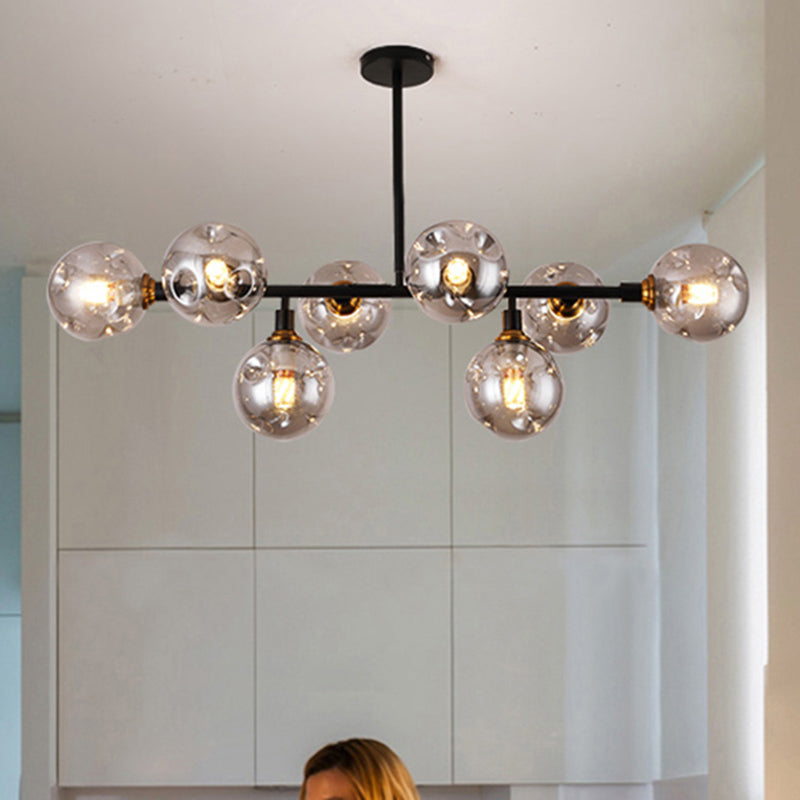 Modern Dimpled Ball Suspension Lighting Mouth-Blown Glass Dining Room Island Light in Black Clearhalo 'Ceiling Lights' 'Island Lights' Lighting' 2357438