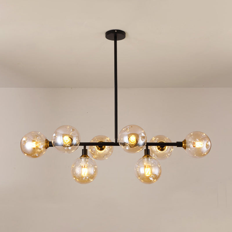 Modern Dimpled Ball Suspension Lighting Mouth-Blown Glass Dining Room Island Light in Black 8 Amber Clearhalo 'Ceiling Lights' 'Island Lights' Lighting' 2357439