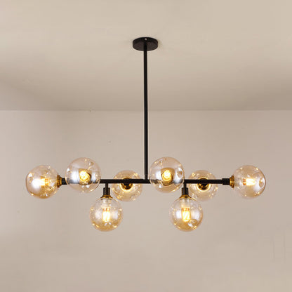 Modern Dimpled Ball Suspension Lighting Mouth-Blown Glass Dining Room Island Light in Black 8 Amber Clearhalo 'Ceiling Lights' 'Island Lights' Lighting' 2357439